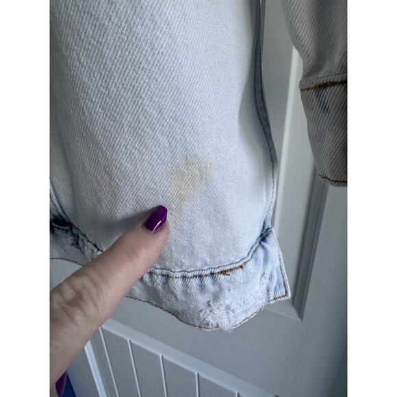 We The Free People Women's Sz XS Destroyed Long & Lean Trucker Jacket Acid Wash - Picture 12 of 14